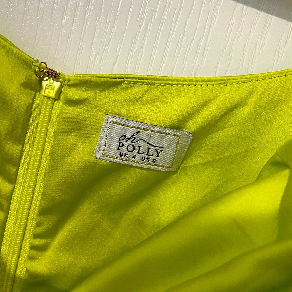 Oh Polly, Size 0, Lime Green, Meshin’ With You Satin Mini Dress - Picture 5 of 6